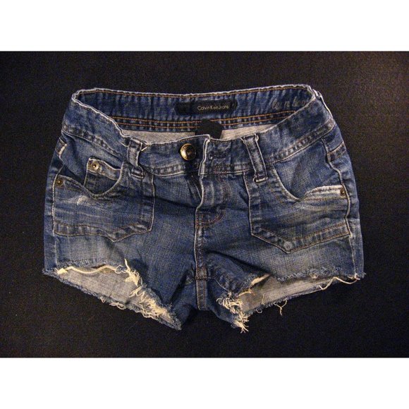 CALVIN KLEIN Womans CUTOFF JEAN SHORTS W 26 4P Denim Blue Juniors Daisy Dukes - Picture 1 of 10